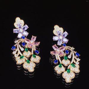Stud Earrings EVACANDIS Handmade Designer Women's Micro-Inlaid Color Zircon Flower Lady Gorgeous 18K Gold Plated S925 Silver Needle