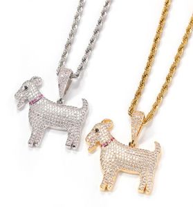 Lovely Men Women Necklace Gold Silver Colors Bling CZ Diamond Goat Pendant Necklace for Mens Women Nice Gift5144610