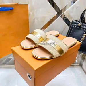 24SS Donne Slifori Sandali Blocca It Mule Flat Mule Gold Circle Slipper Designer estivo Summer Designer Luxury Ladies Beach Pool Slides Sandal 5.7 09