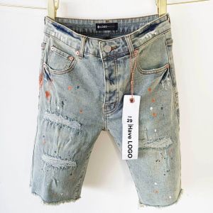 Lila Jeans Shorts Jeans Lila Marke Designer Jeans Männer Retro Wash Slim Fit Hole Casual Jean Shorts Mode Purple Jeans Hochqualität 01