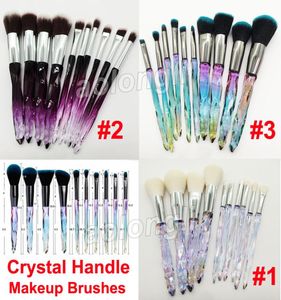 Makeup Brushes Crystal Handle Set 10 PCS Cosmetic Brush Diamond Transparent Kabuki Contour Powder Foundation Brush Concealer Eye S9104251