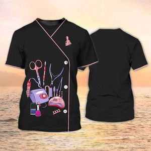 Men's T-Shirts Manicurist Shirt Womens T-shirt 3D Nail Polish Printed Harajuku Short Slve Ts Summer Fashion Pullover Female Casual Tops T240506