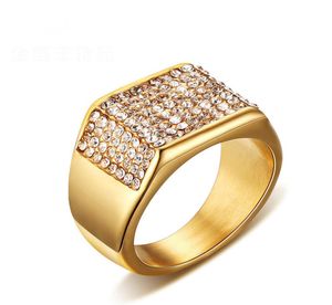Fashion Men Rings Gold Plated Stainless Steel Ring With Crystals Setting Luxury Jewelry Ring For Men2111154