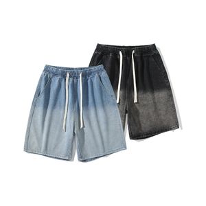 Men's Casual Style Denim Shorts 2024 Summer New Arrival Gradient Color Design Mid Waist Loose Elastic Waist Relaxed Pants Daily Outfit Polyester Quick Drying Fabric