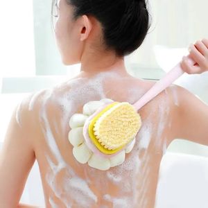 1Pc Pink Sponge Long Soft Hair Bath Brush Doubleside Rub Shower Brush Back Scrubber Exfoliating Tool 240422