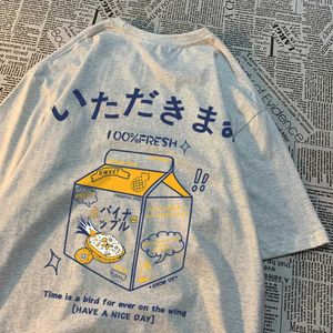 メンズTシャツ100％新鮮なパイナップルジュース時間は、ヴィングメンズ衣服特大のカジュアルTシャツ漫画トップスH240506で永遠に鳥です