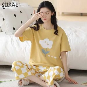 Kadınların pijama sukae% 100 saf pamuklu kadın capris pijama seti kısa kollu uzun kollu pijama yaz çeyrek pantolon kadın pijama wx