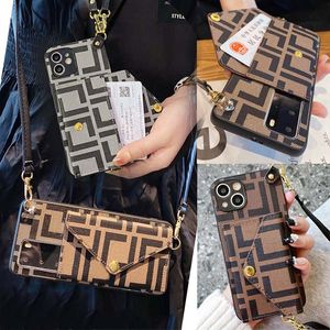 Luxury Designer Crossbody Phone Case For iPhone 15 14 13 12 11 Pro Max Letter Print Back Cover Samsung S23 S22 Ultra S21 Plus Handbag Card Holder Pocket Cell Case Handbag