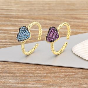 Cluster Rings AIBEF INS Romantic Heart Shape Light Luxury Gold Plated 6 Color Zirconia Open Adjustable Copper Jewelry Women Gift