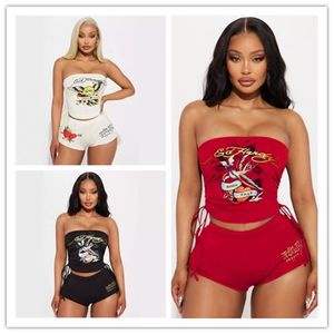 NEW Designer Tracksuits Summer Outfits Women Two Piece Sets Sexy Strapless Tank Top and Shorts Printing sportswear Casual Sweatsuits Wholesale Clothing 10915