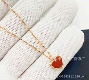 Fashion Van small red heart love necklace female 925 silver plated 18K Rose Gold Heart Bracelet Red Earrings Agate With logo