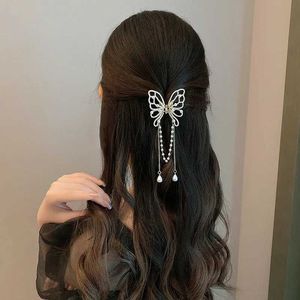 Andra nya kvinnor Luxury Pearl Butterfly Tassel Hair CLS Fashion Hair Clips Small Hairpin Ponytail Cl Clip Hair Accessories Gifts