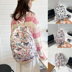 School Bags Versatile Fashion Backpack Bag Starts Season Butterfly Print Women Girls Senior High Student Schoolbag