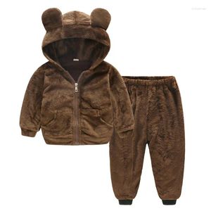 Kleidung Sets Kleinkind Boy Herbst Winter Kleidung Set Plüsch Kapuze -Jacke 2pcs Kinder Outfit Anzug Kinder Tracksanzug Baby Jungen