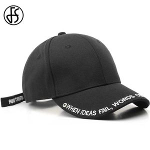 Ball Caps FS Snapback Hip Hop Caps Black White Letter Baseball Cap for Men Stylish Korean Hat Hat Cotton Outdoor Street Hats Gorras Y240507