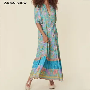 Платья для вечеринок 2024 V шея цветочный принт Maxi Long Women Boho плать