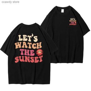 Camisetas masculinas ts assistir o pôr do sol de verão tter ts algodão respira curto seve plus size tamanhas imprimidas camiseta de grandes dimensões h240507