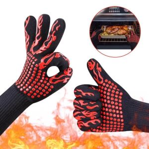 Luvas luvas de fogo luvas resistentes a alta temperatura para o forno de microondas Barbecue ao ar livre à prova de chamas que trabalham luvas de trabalho 1 * Glova de fogo