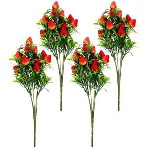 Dekorative Blumen 4 PCs Simulation Erdbeer Bouquet Künstliche Früchte Pflanzen Zweige falsch für Home Granatapfel