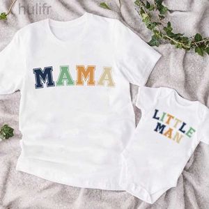 Family Matching Outfits Mama Little Man Printed Family Matching Clothes Mother Son Short Sleeve Outfit Shirt Fashion Mom Boy T-shirt Tops Baby Bodsuit d240507