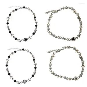 Choker Hollow Star Pearls Halsband Korean Fashion Beaded Clavicle Chain Estetisk justerbar krage halssmycken