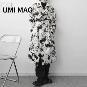 Trench feminina casacos umi mao casaco masculino homem coreano escuro Design Sense Ink Splash Duplo Breisted Windbreaker Longo Comprimento médio