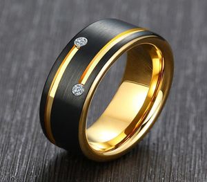 Herren Tungsten Carbid Ring Schwarz und goldene Farbe 8mm Ehering für Männer AAA Kubikzirkonia Schmuck Größe 6139742453