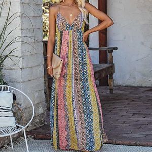 Designer Dress Summer V-neck Sexy Open Back Strap Print Large Swing Dress for Women Plus size Dresses