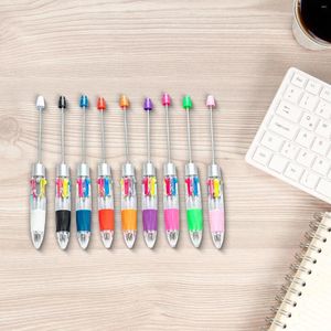 Party Favor 9 Pieces Ballpoint Pen Bead Shaft Beadable Penns 4 Color Ink Rollerball For School Teacher Students Wedding Home Supplies