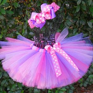 Tutu klänning färgglada baby flickor tutu kjolar spädbarn småbarn handgjorda fluffiga balett tutus med band båge och pannband barn tyll pettiskirts d240507