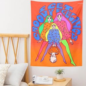 Wandteppiche Mushroom Girl Tapestry 80er Jahre Vintage Bohemian Style Decoration Home Hippie Matratze Mädchen Schlafsaal Dekor Dekoration