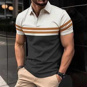 Yaz Men Kısa Kollu Polo Gömlek Moda Bir Stripe Baskı Tshirt Erkek Partisi Giyim Top 240430