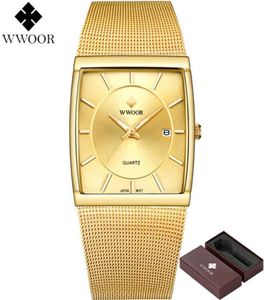 WWOOR Men039s Watches Quartz Waterproof Square Clock Male Brand Luxury Stainless Steel Gold Watch Men Wristwatch relogio mascul9570661