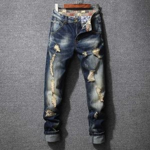 Jeans de jeans masculino Rapped Men Jeans Jeans Novo tamanho grande europeu e americano arruinou Hole Hip Hop Calça Masculino Y240507