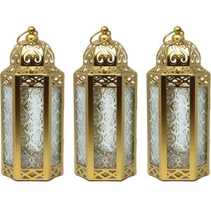 Lykta 3PK marockansk lampa inomhus utomhus Lykta Dekorativ ljushållare för Ramadan Childrens Födelsedagsljus Clear Glass 240506