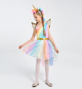 Unicorn Girls Tutu Elbise Gökkuşağı Pony Cosplay Kostüm Çocuklar için Doğum Günü Partisi Elbise Kız Cadılar Bayramı Kostüm Eşsiz Kız4239371