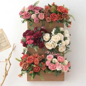 Dekorativa blommor kransar 2st Silk Peony Hydrangea Bouquet Juldekorationer för hem Garden Rose Garland Flower Wall Wedding Artificial Flowers