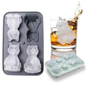 Tools 3D Sitting Kitten Milk Ice Tray 4 Hole Animal Cat Jelly Chocolate Silicone Mold Party Dessert Summer Drink Birthday Cake Decor