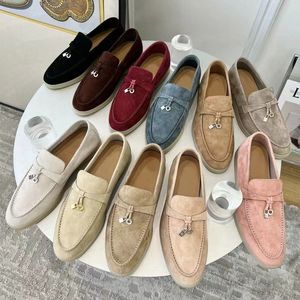 LP Summer Charms Walk Casual Shoes Women Men Luxury Fashion Business Cashmere Leather Flat Shoes Low Top Suede Cow Oxfords Casual Mocca275w#