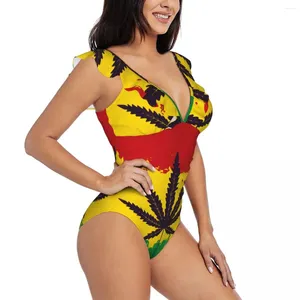 Kobiety stroje kąpielowe Seksowne jednoczęściowe strój kąpielowy 2024 Kobiety liść rasta flaga potargana monokini bodysuit dziewczyna na plażę kostium kąpielowy