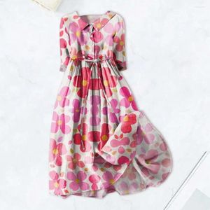 Vestidos casuais tipo camisa vestido de estampa floral midi com cintura com cintura com cintura para mulheres estilo férias de verão plissado