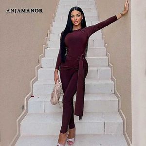 Tute da donna Rompers Anjamanor Long Slve Draped BodyCon saltoni Donne inverno Eleganti Outfit del Night Club One Piece One Piece Baddie Jumpuit D85-EZ33 T240507