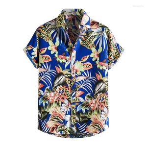 Mäns casual skjortor hawaiian lapel krage korta ärmar knapp ner 3d tryck tropiska växter blus sommar toppkläder