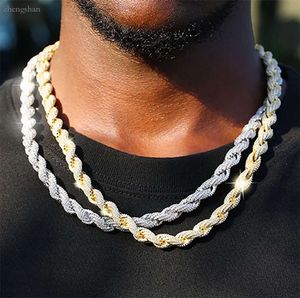 8mm Rope Chain Spring Buckle Iced Out Cubic Zircon Stones Twist Necklace For Men Hip Hop Jewelry 2834