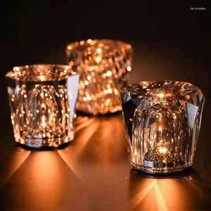 Bordslampor Crystal Diamond Night Light Restaurant Bar Atmosphere Bedroom Bedside Lamp uppladdningsbar romantisk