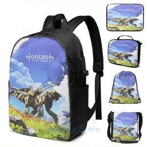 Backpack Funny Graphic Print Horizon USB Charge Men School Bags Women Bag Travel Laptop