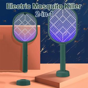 Zappers 2in1 Electric Insect Racket Swatter Zapper 4000V USB Rechargeable Summer Mosquito Swatter Kill Fly Bug Zapper Mosquito Racket