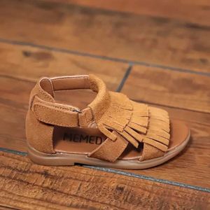 Sandals Children Sandals 2023Summer Girls Shoes New Korean Genuine Leather Tassel Princess Shoe Soft Sole Cowhide Casual Shoe Sandalias