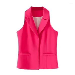Women's Vests Vest Spring 2024 Fashion Summer Rose Red V-Neck Waistcoat For Women Casual Chic Ladies Tops