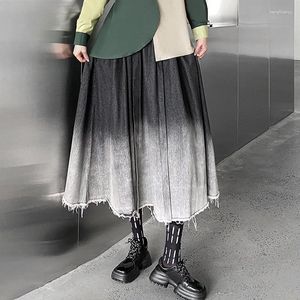 Röcke Casual Vintage Damen A-Line-Fransen-Gradienten mit hoher taillierter Falten-Frühlingssommer-Sommer-Herbst